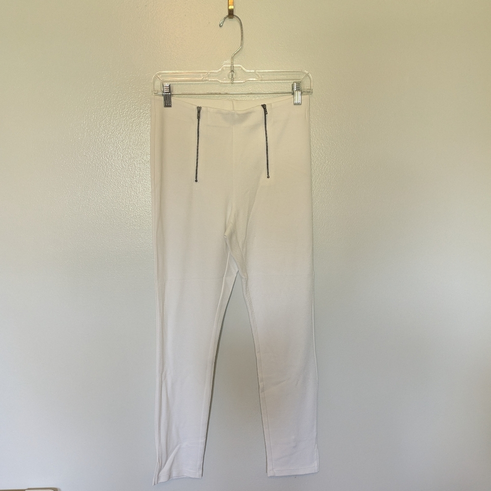 Hue Skinny Pants White Exposed Zipper Medium